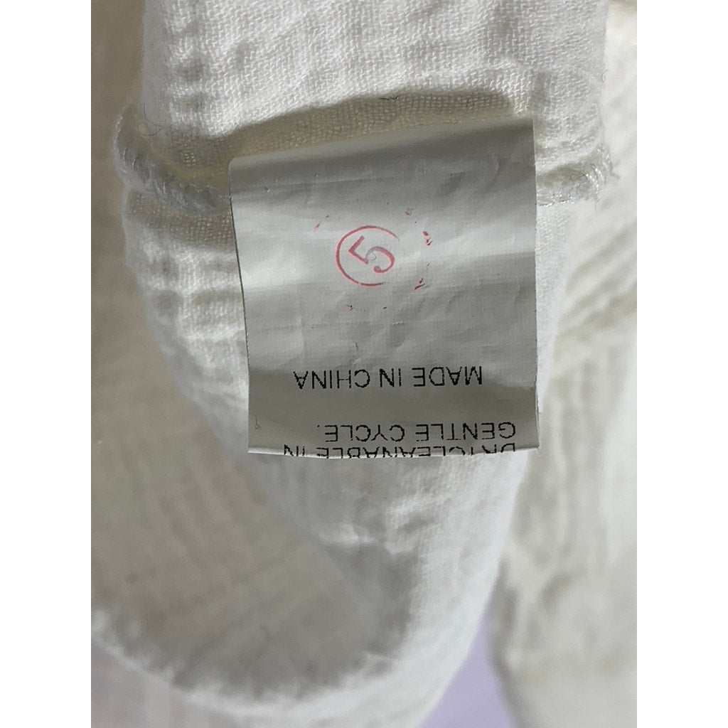 SHEIN Women’s Off-White Oversized-Fit Button-Ip Long Sleeve Top SZ S