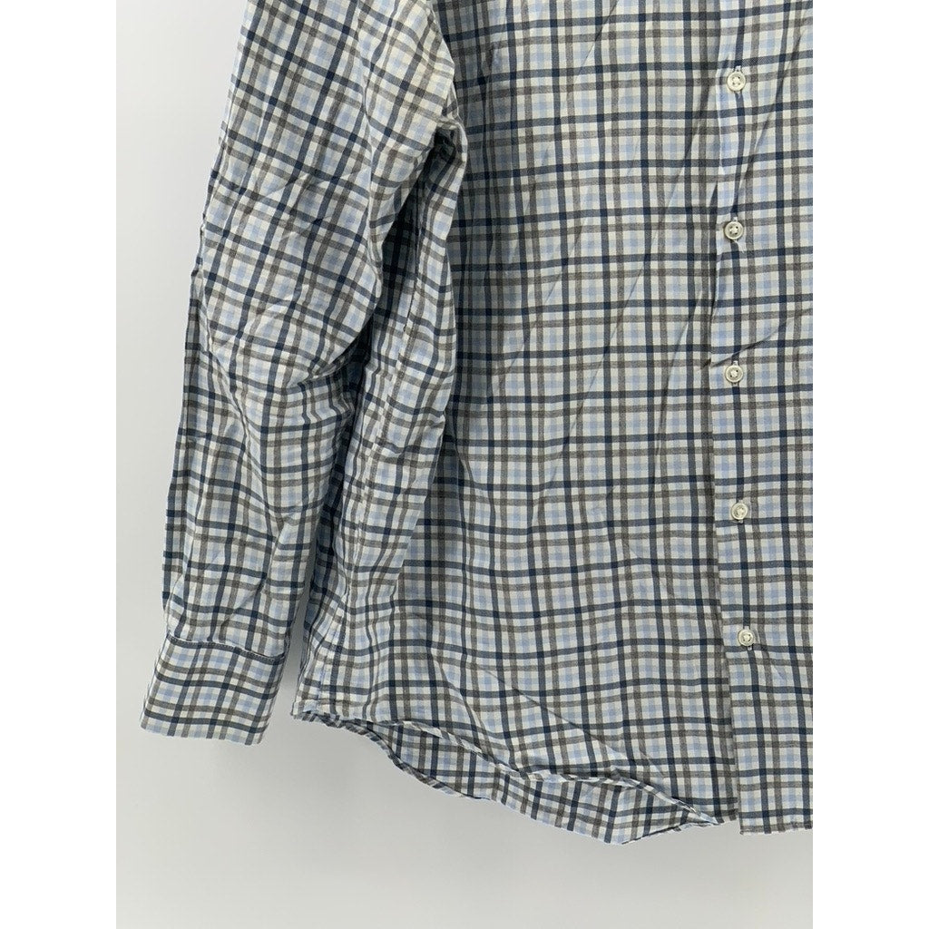 NORDSTROM RACK Men's Blue Plaid Button-Up Trim Fit Shirt SZ 16.5