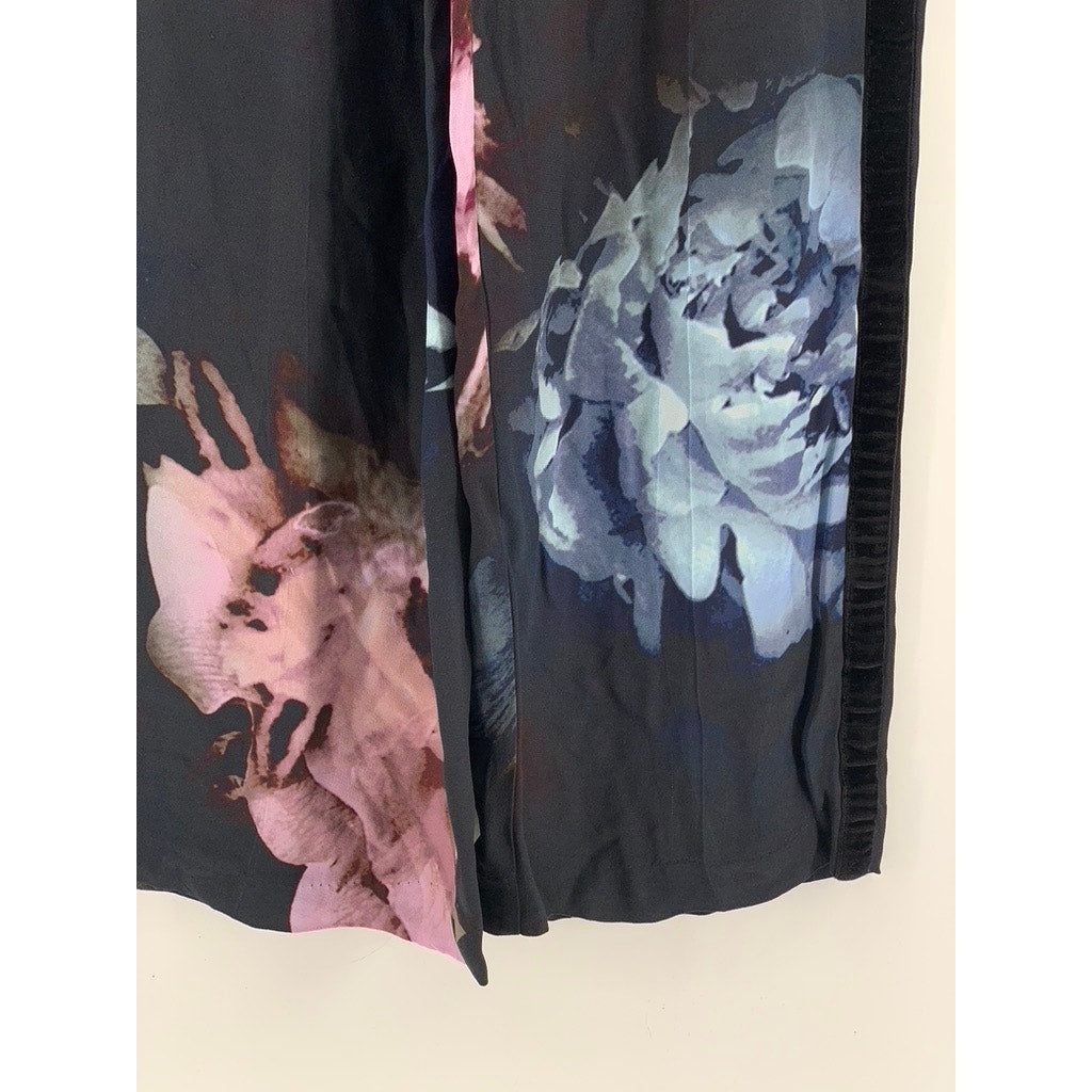 FUZZI Women's Black Floral Suede Stripe Wide-Leg Pants SZ 42(US/M)