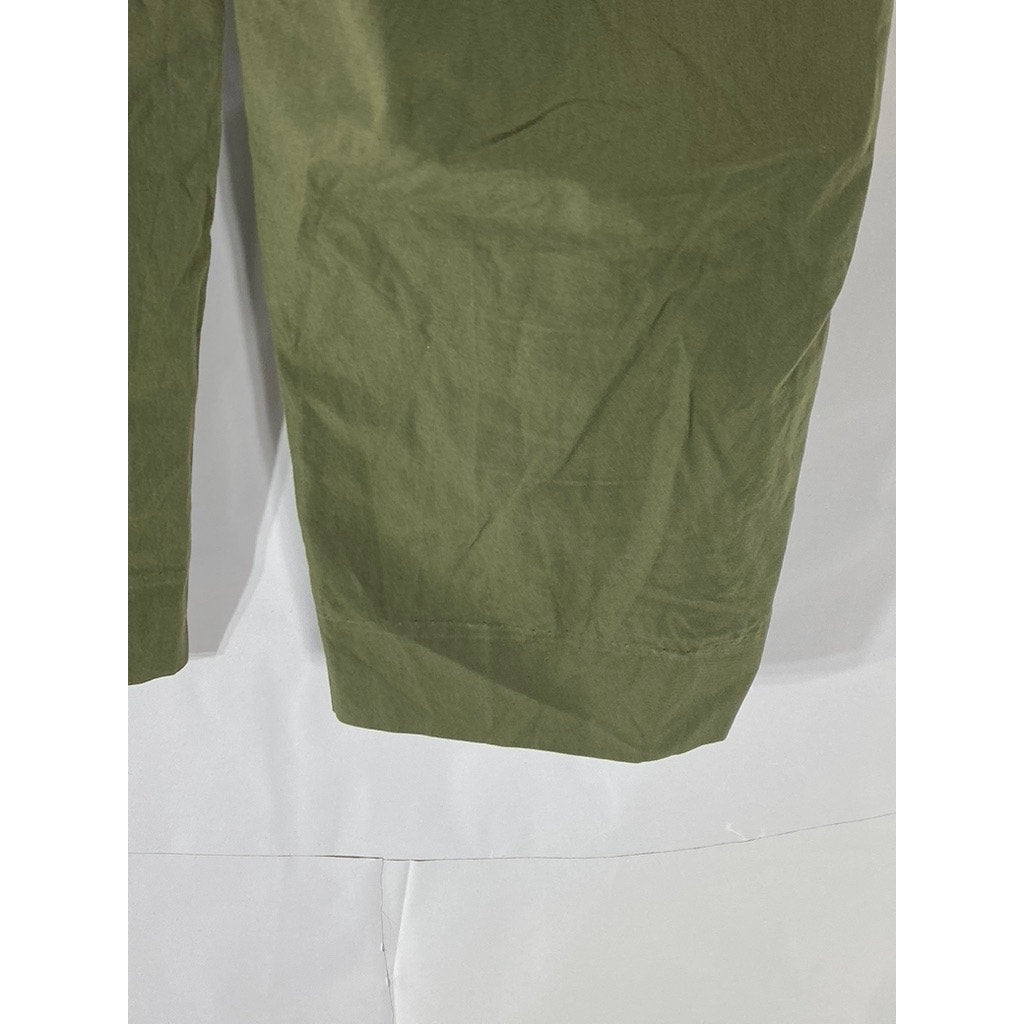 ZARA BASIC COLLECTION Women's Olive Green Straight-Leg Cotton Paperbag Pant SZ M