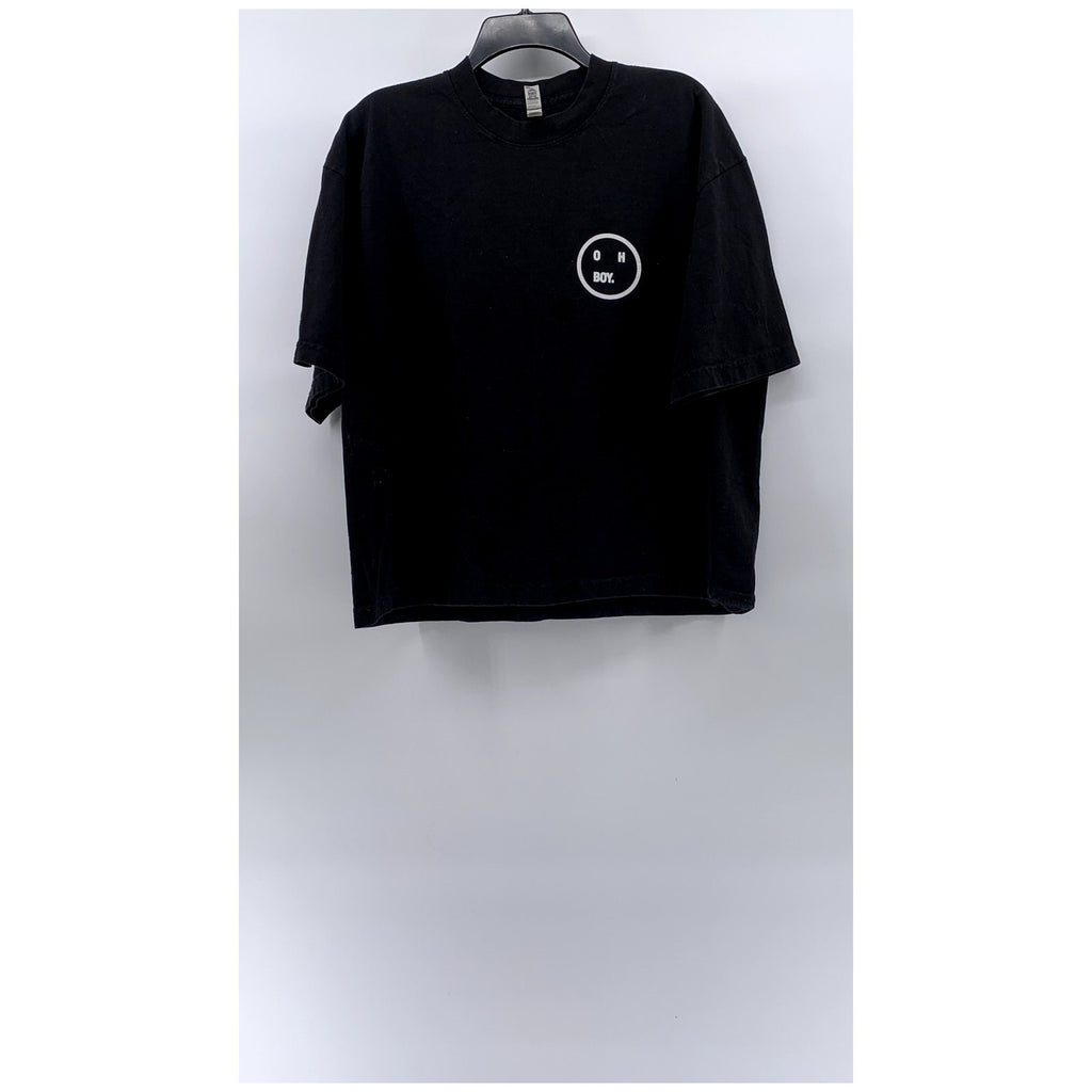 OH BOY Women's Black-White Buckster Classic-Fit Crewneck Short Sleeve Top SZ L