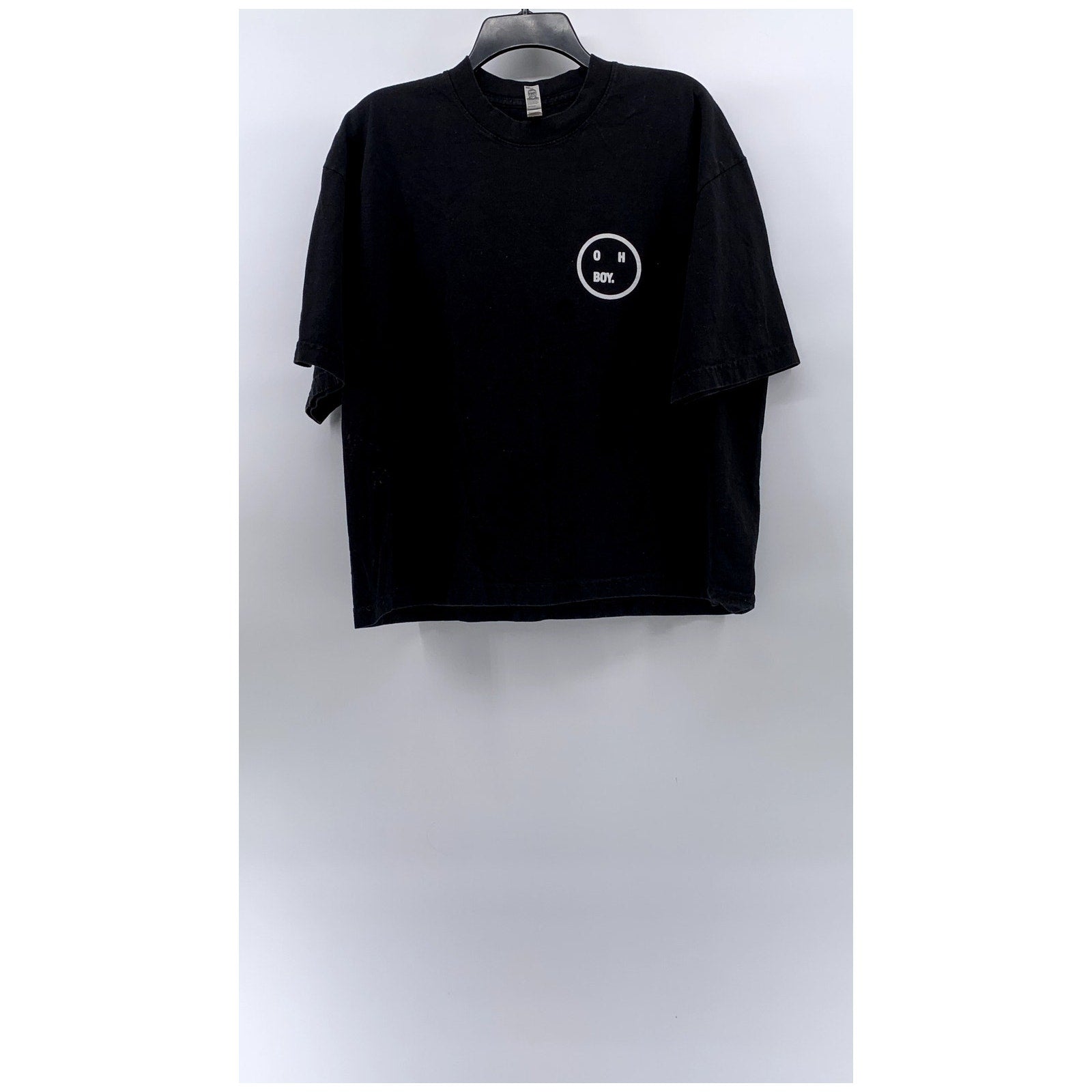 OH BOY Women's Black-White Buckster Classic-Fit Crewneck Short Sleeve Top SZ L