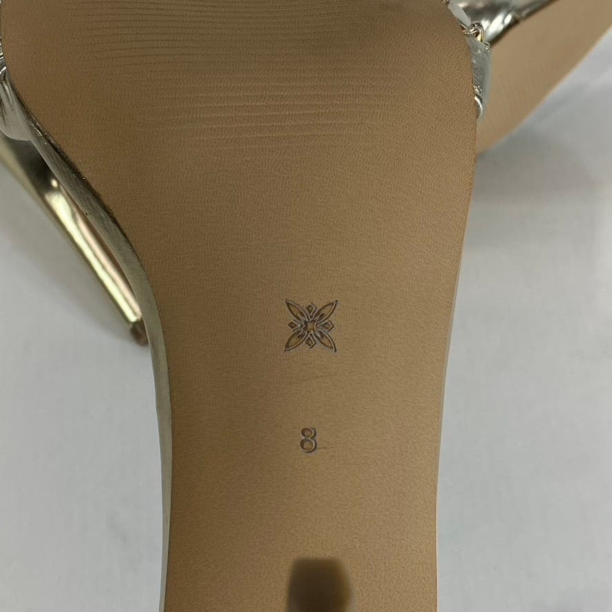 BCBGENERATION Women's Gold Metallic Isabel Braided Chain Heeled Sandals SZ 8