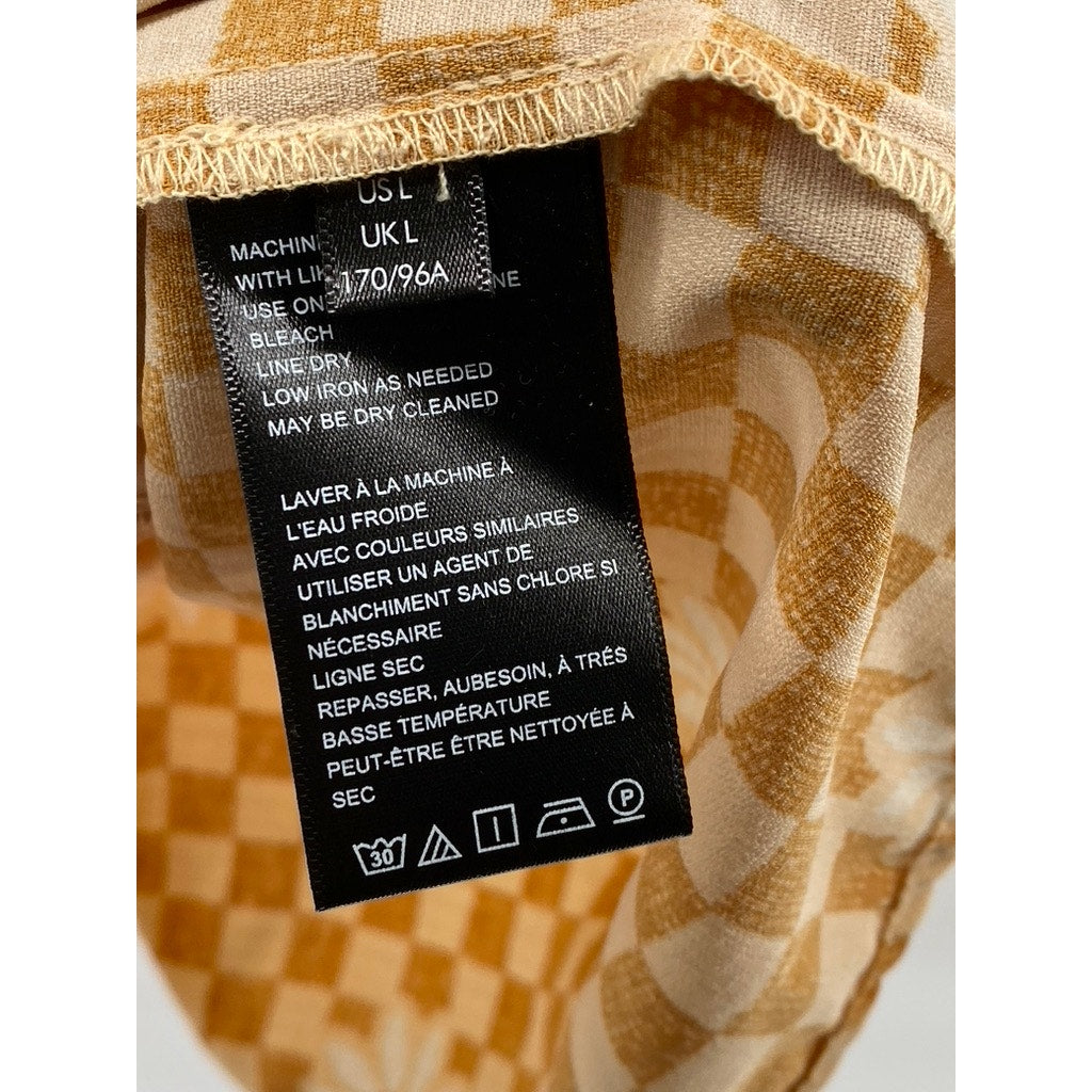 URBAN OUTFITTERS Women's Orange Checkered Daisy Print Cowl-Neck Mini Dress SZ L