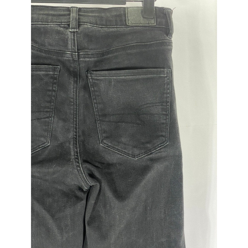 AMERICAN EAGLE Women's Black Denim Raw-Split Hem Next Level Stretch Jean SZ 4