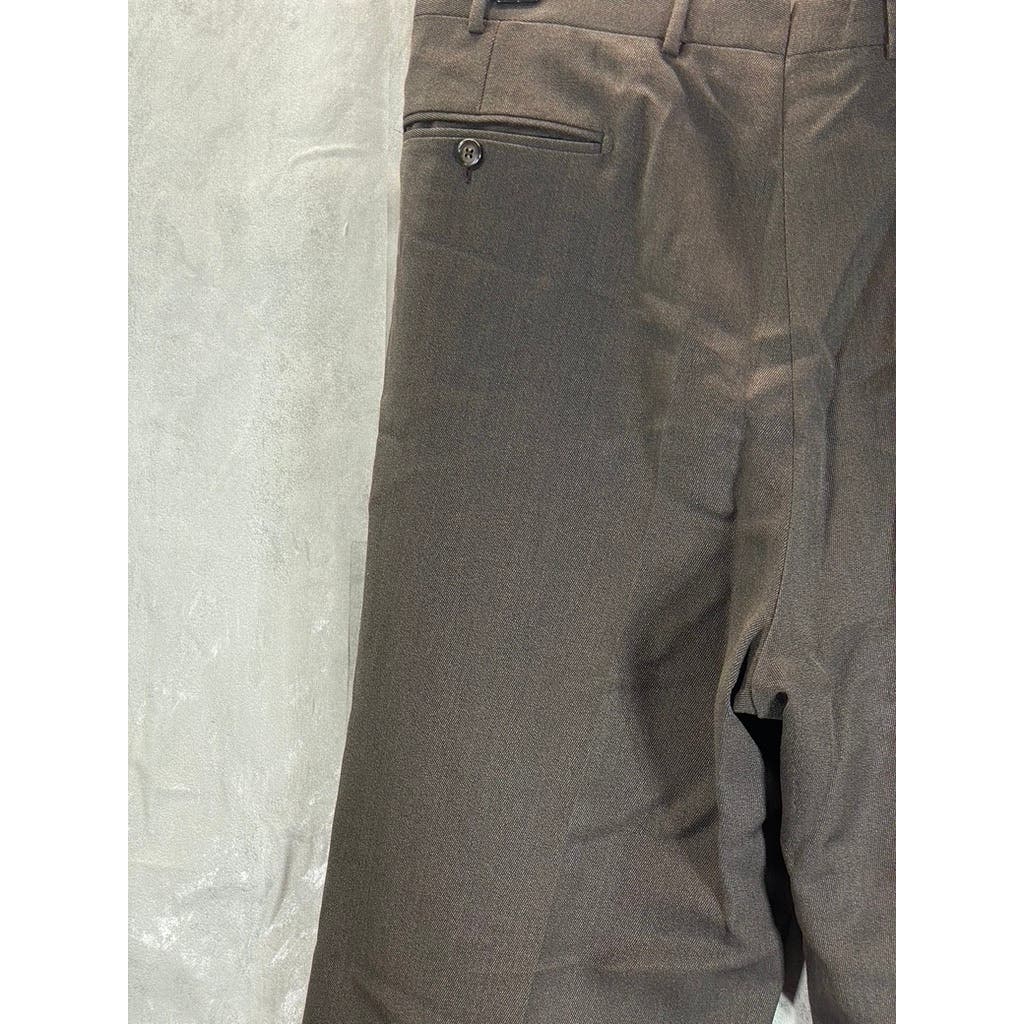 CORNELIANI Men's Brown Pleated Regular-Fit Wool Flat Front Dress Pants SZ 36R