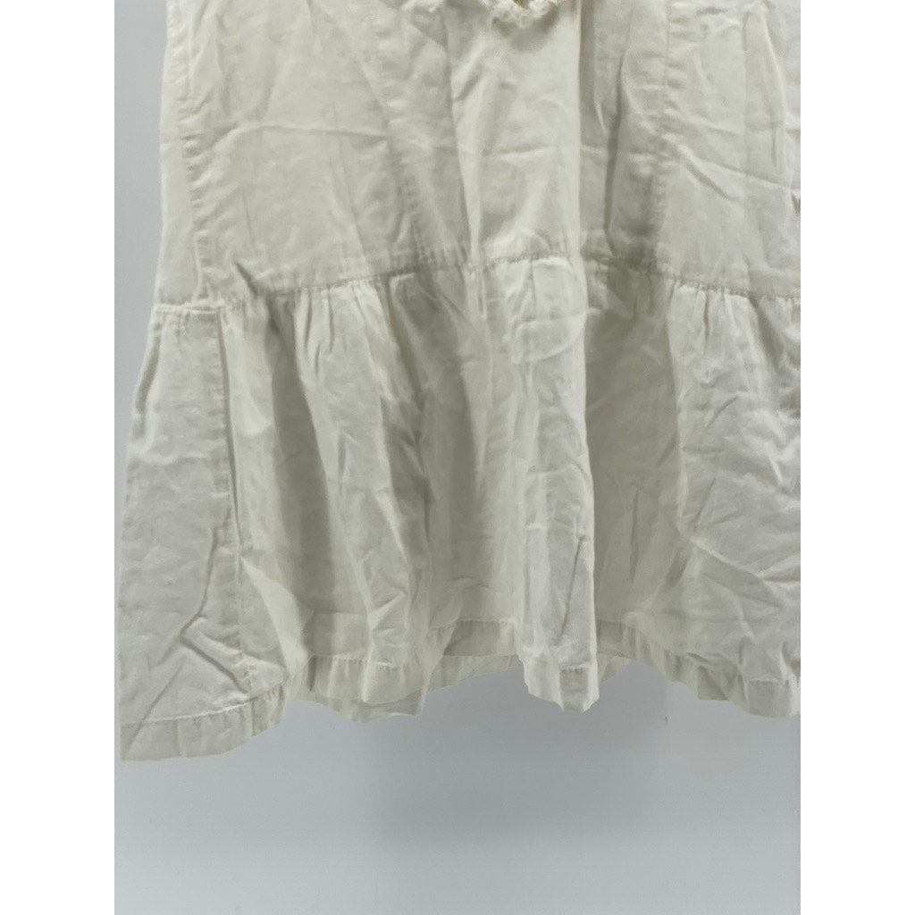 LOVESTITCH Women's White Ruffle V-Neck Raw Short Sleeve Tiered Mini Dress SZ M