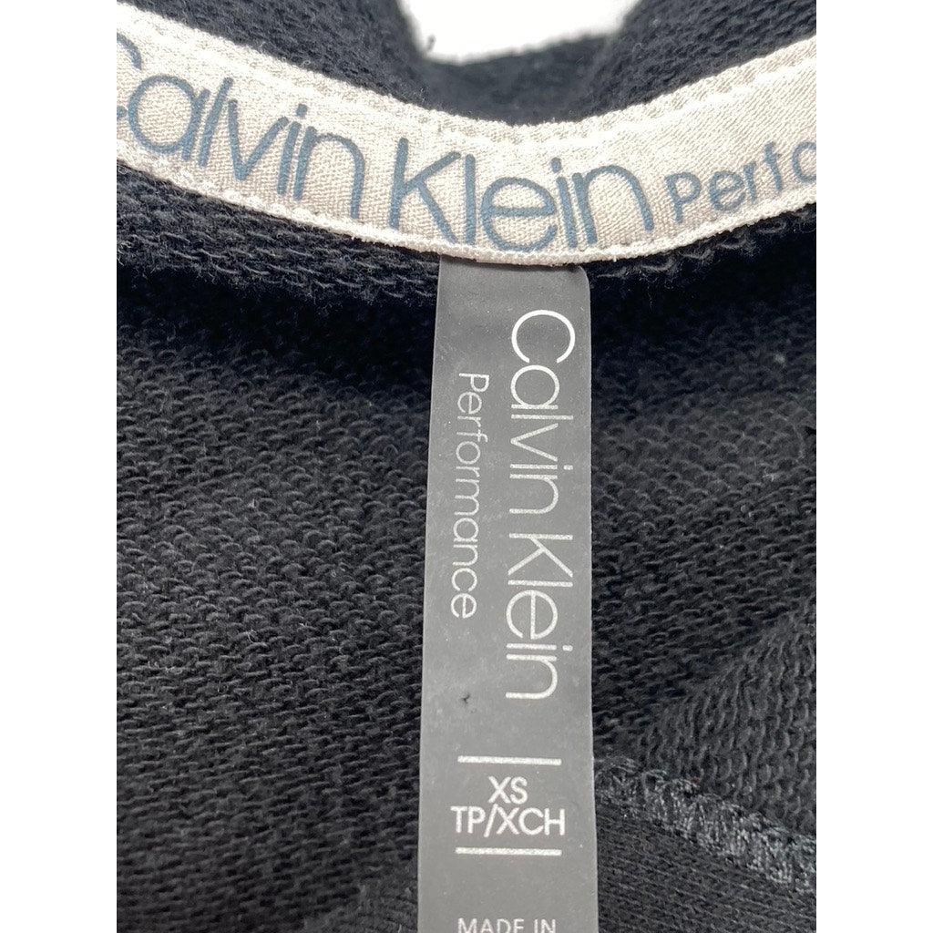 CALVIN KLEIN Women's Black Logo Pullover Hooded Cropped Sweater SZ XS
