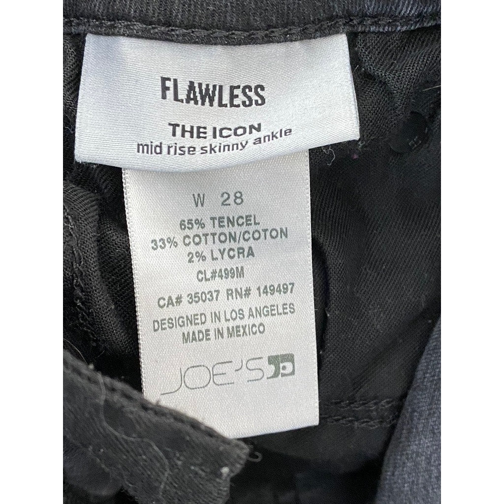 JOE'S JEANS Women's Black The Icon Mid-Rise Slit-Hem Skinny Ankle Jean SZ 28