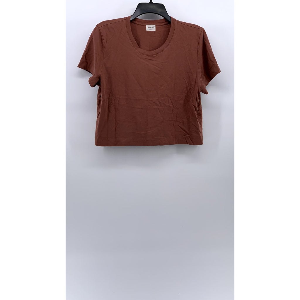 WILFRED FREE Women's Rust Solid Crewneck Short Sleeve Cropped Top SZ L