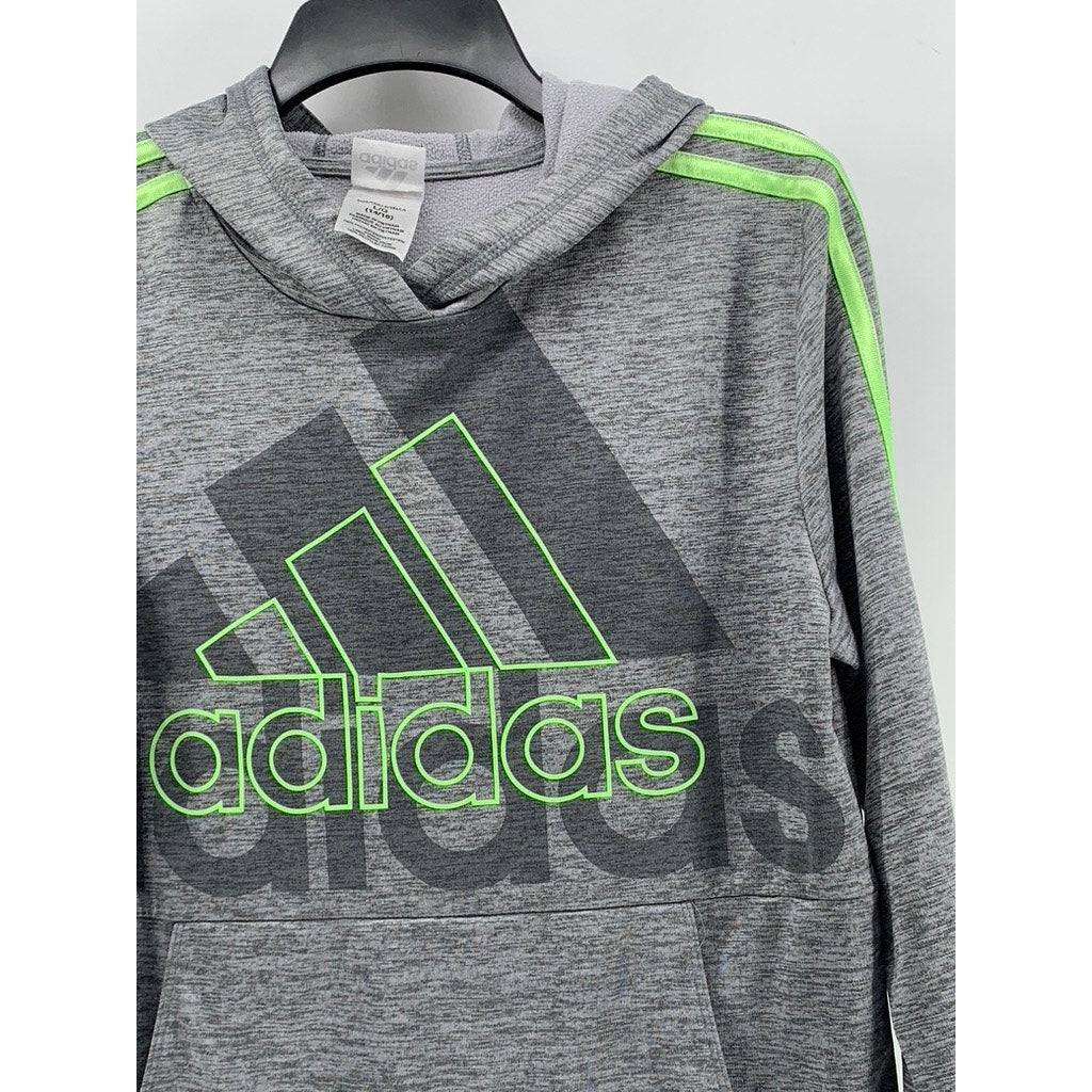ADIDAS Kids' Gray-Green Heather Logo Hoodie SZ L(14-16)