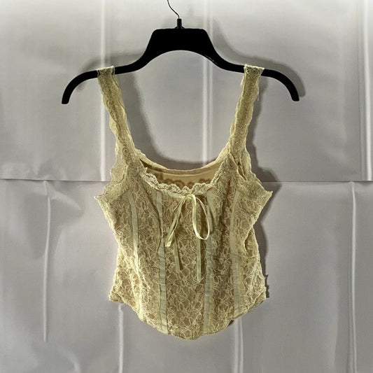 SHEIN ICON Women's Beige Straight-Neck Lace Tie-Front Tank Top SZ S