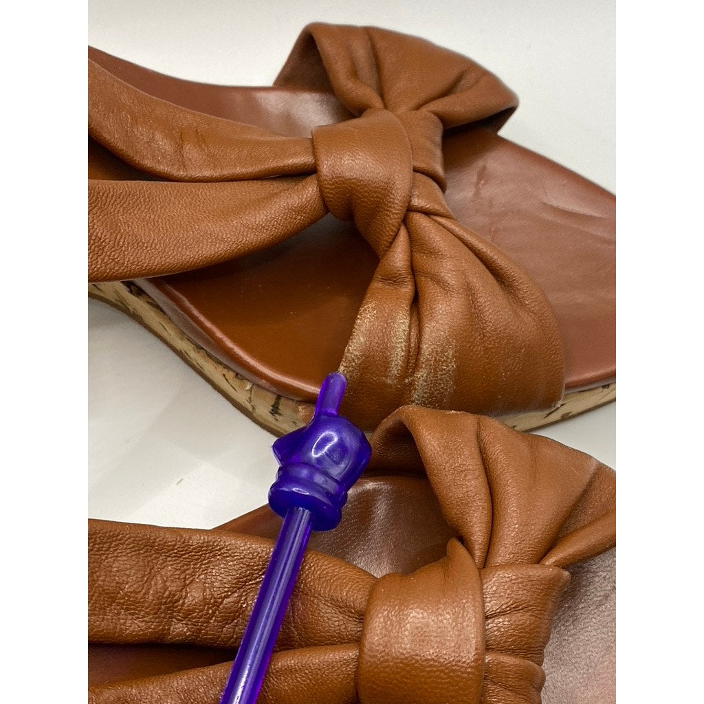 STEVEN BY STEVEN MADDEN Women's Brown Faux Leather Bow Cork Wedge Sandals SZ 7