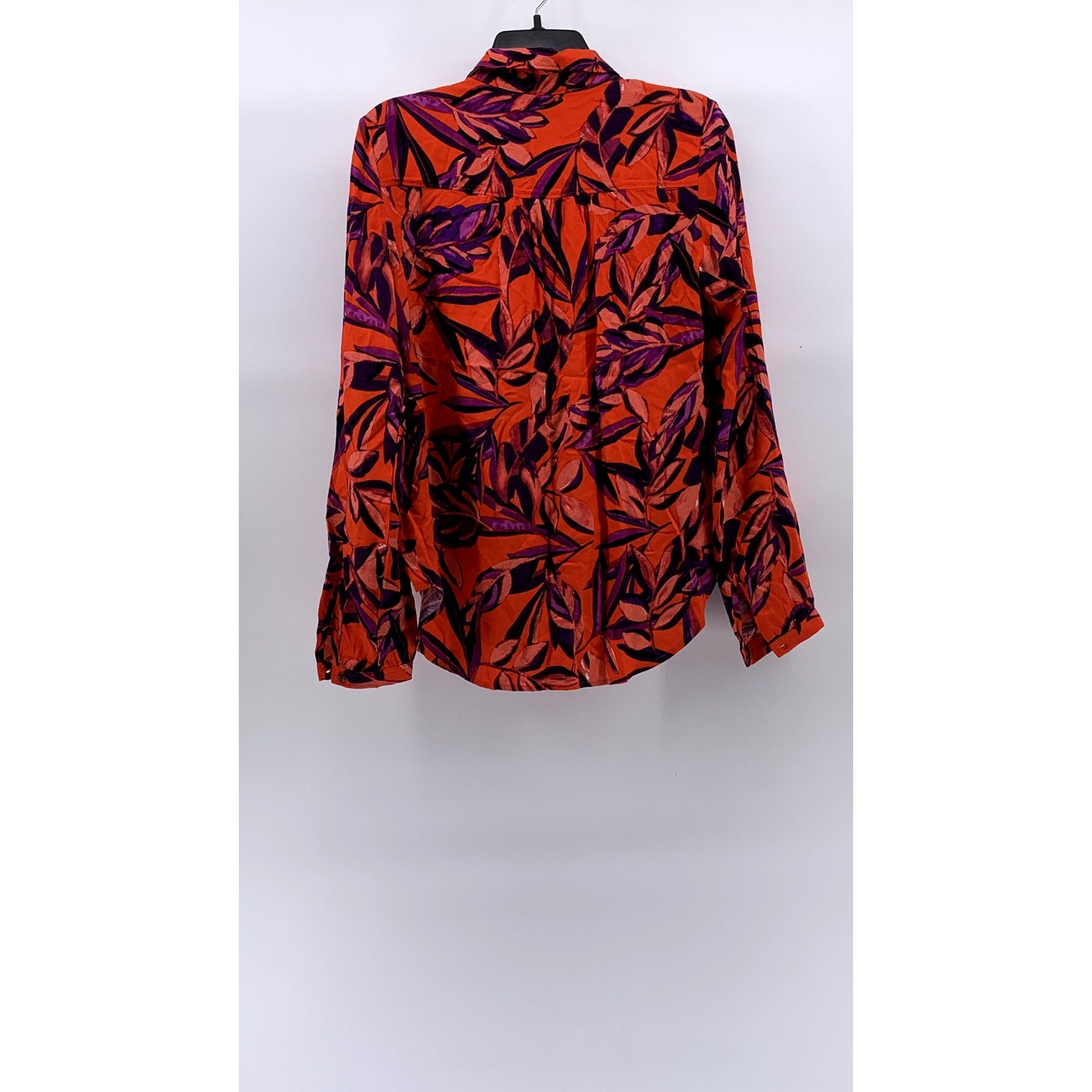 CHELSEA & THEODORE Women's Red Multi Leaf Print Button-Up Long Sleeve Top SZ S