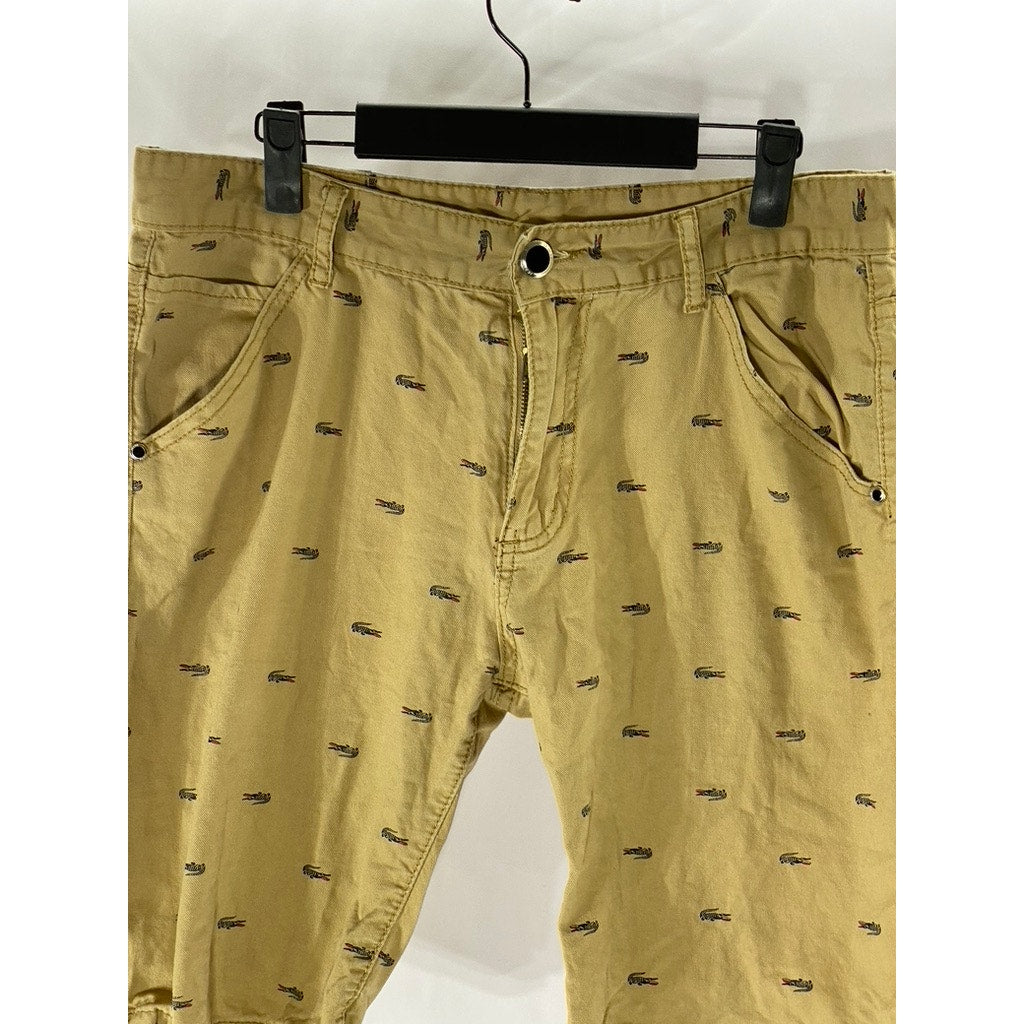 JEANS FASHION Men's Tan Alligator Print Chino Shorts SZ 34