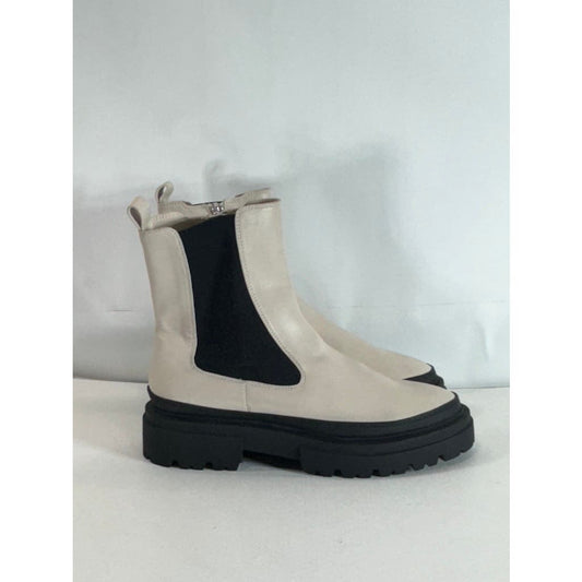 STEVEN NEW YORK Women's Bone Faux Leather Armond Side-Zip Chelsea Boots SZ 8