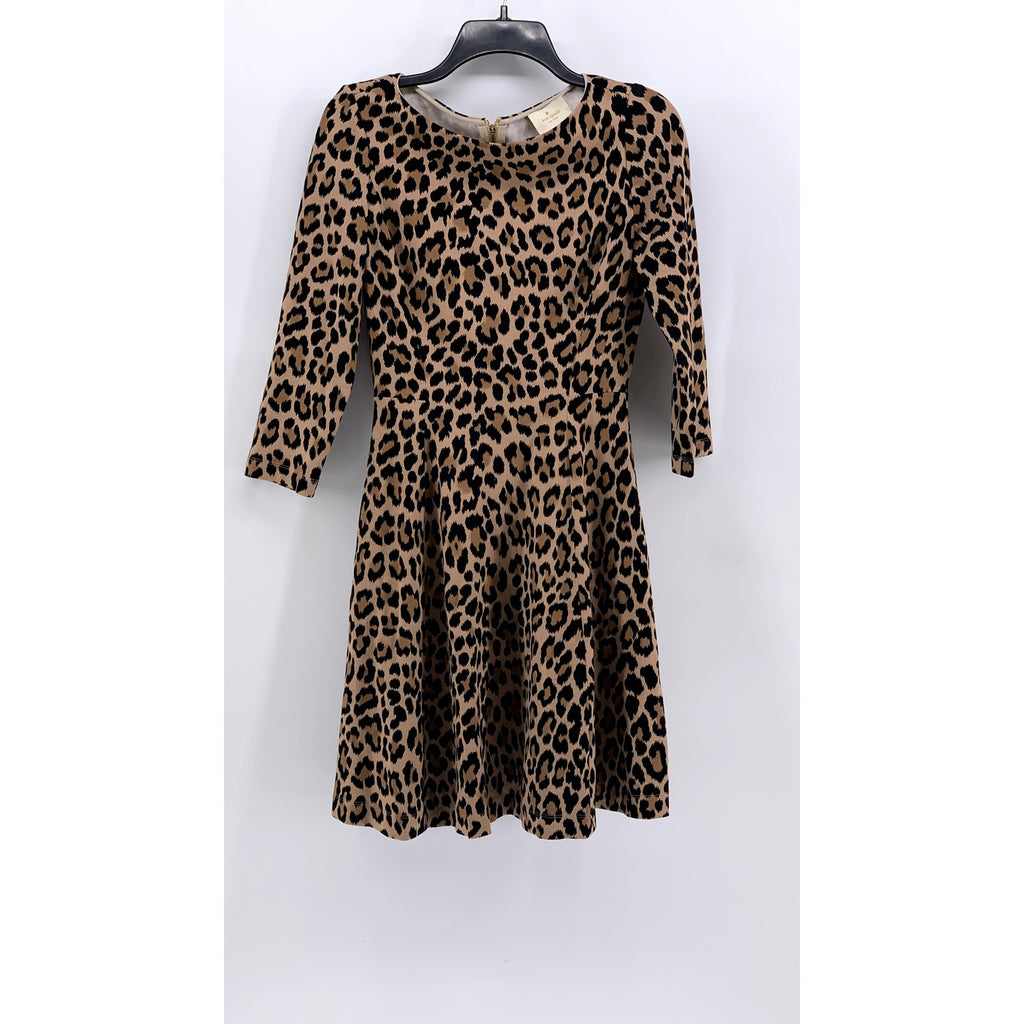 KATE SPADE Women's Brown Leopard Print 3/4 Sleeve Fit & Flare Mini Dress SZ 4