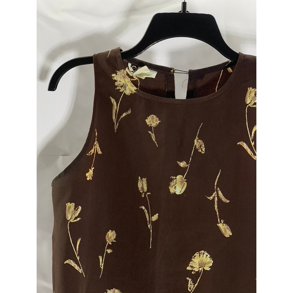 OFFICE HOURS Women's Vintage Brown/Tan Floral Crewneck Sleeveless Mini Dress SZM