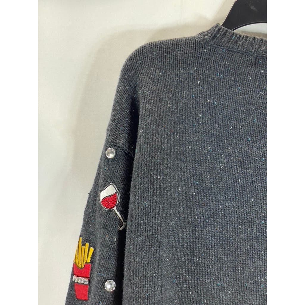 WILDFOX Women's Charcoal Crewneck French Fries & Kisses Pullover Sweater SZ S