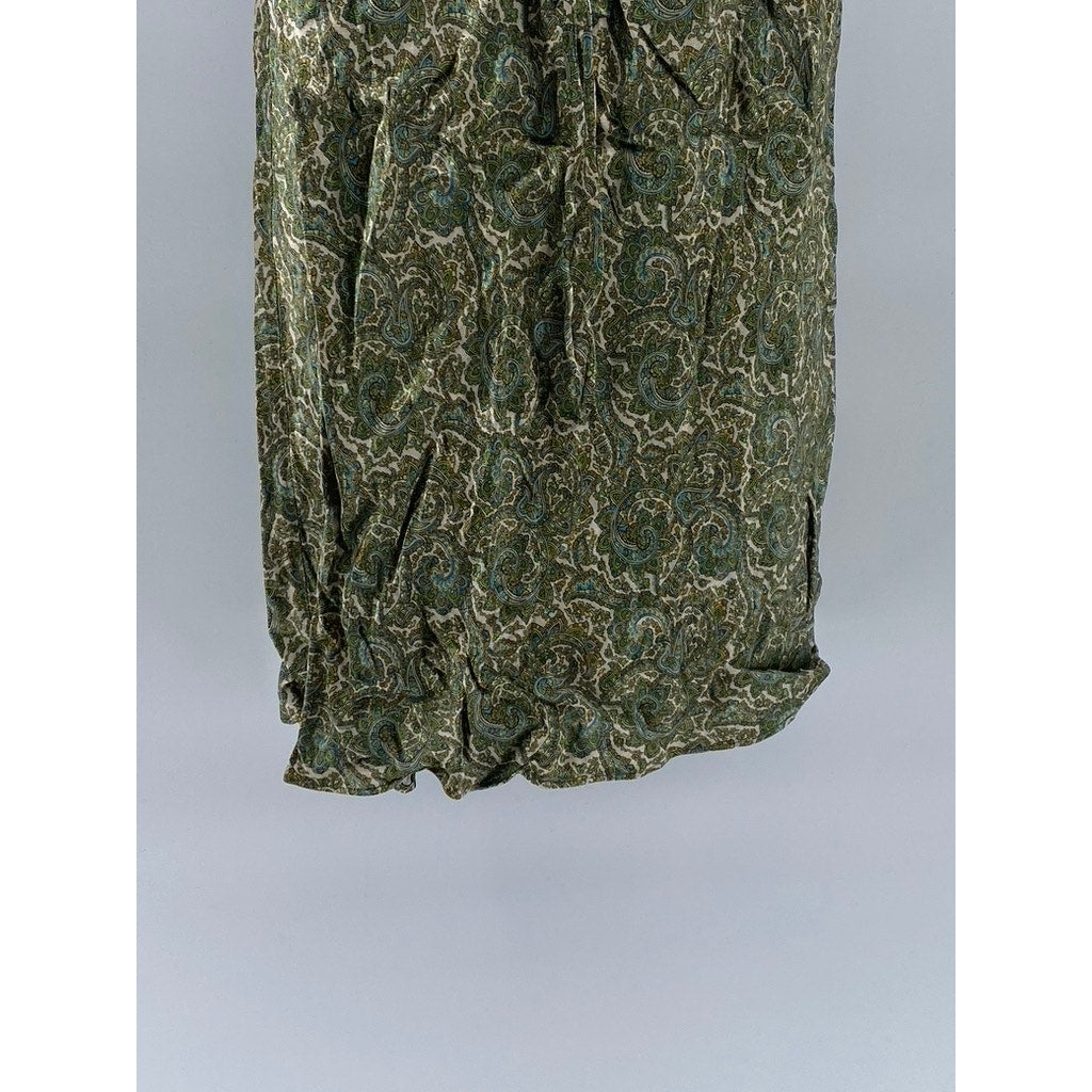 ZARA Women's Green Printed Ruched V-Neck Spaghetti Strap Mini Dress SZ M
