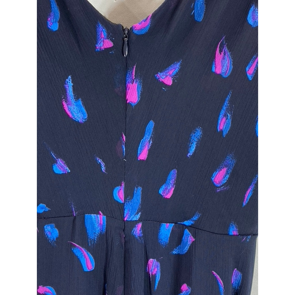 DKNY Women's Berry Multi Printed Buckle-Strap Faux-Wrap Tie-Waist Dress SZ 2