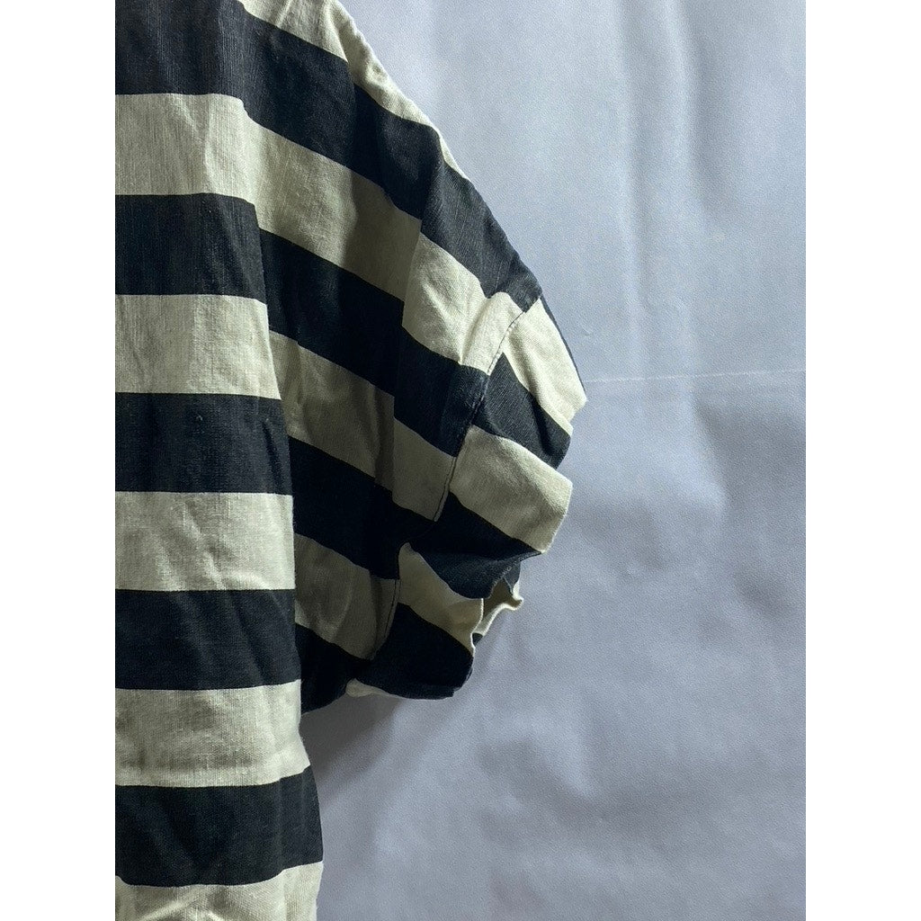 ZARA Women's Beige-Black Striped Boatneck Short Sleeve Top SZ S