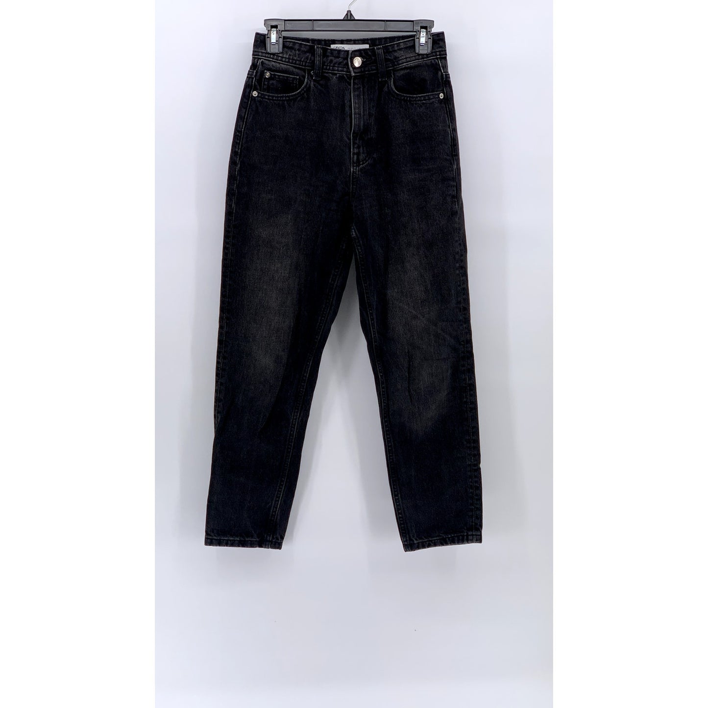ZARA Women's Black Denim High-Rise Slim-Leg Five-Pocket Ankle Mom Jeans SZ 2