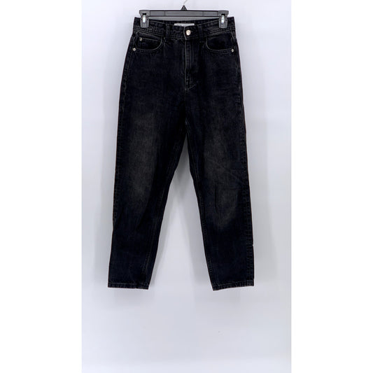 ZARA Women's Black Denim High-Rise Slim-Leg Five-Pocket Ankle Mom Jeans SZ 2