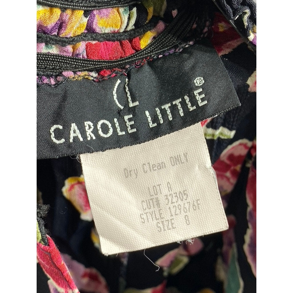 CAROLE LITTLE Women's Black Floral Loose-Fit Wide-Leg Pants SZ 8