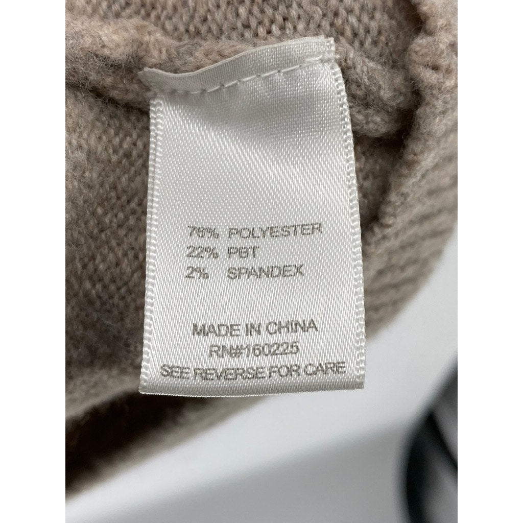 STITCHDROP Women's Beige Cable-Knit Long Sleeve Hooded Knee Sweater Dress SZ S