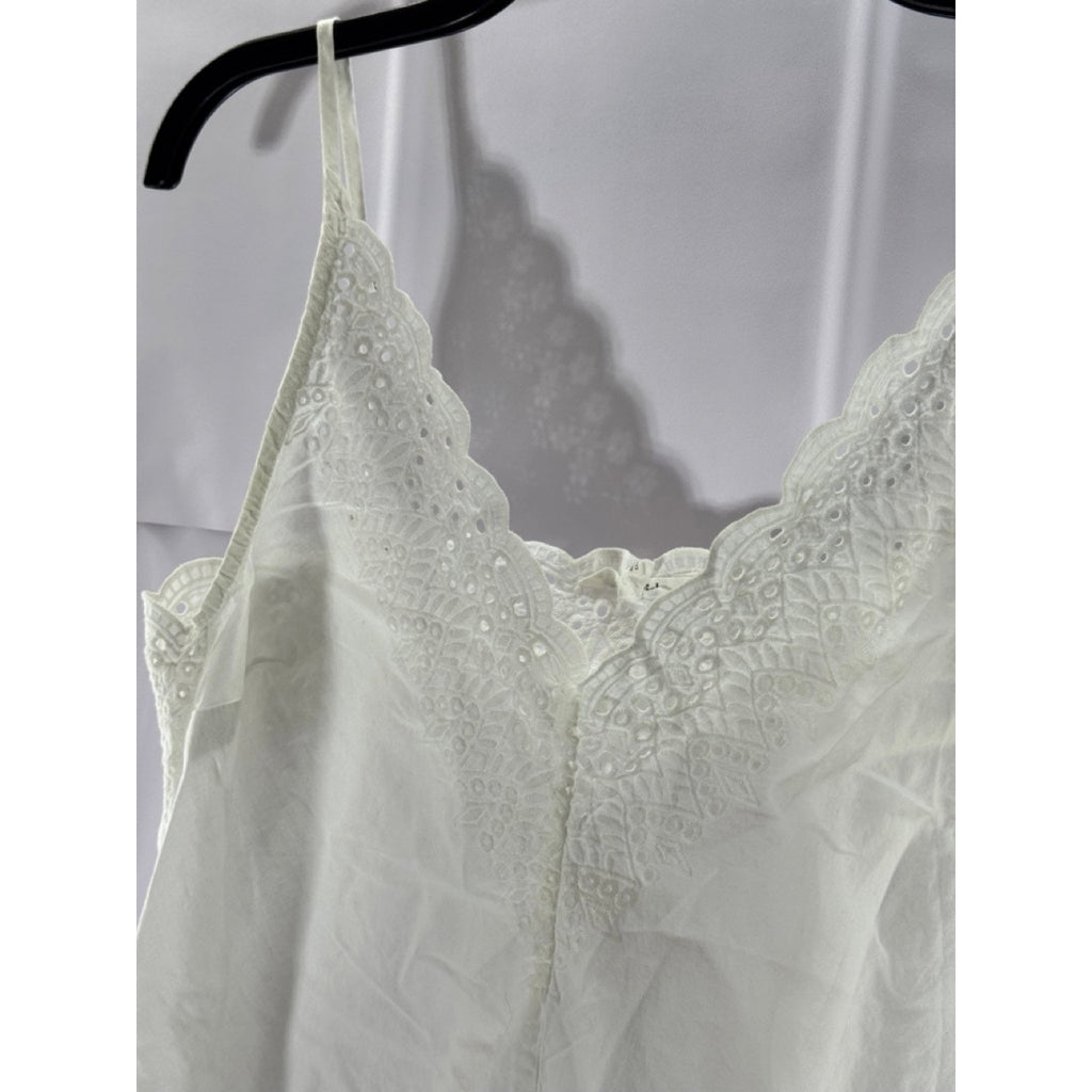 SPLENDID Women's White Taylor Eyelet V-Neck Adjustable-Strap Tank Top SZ M