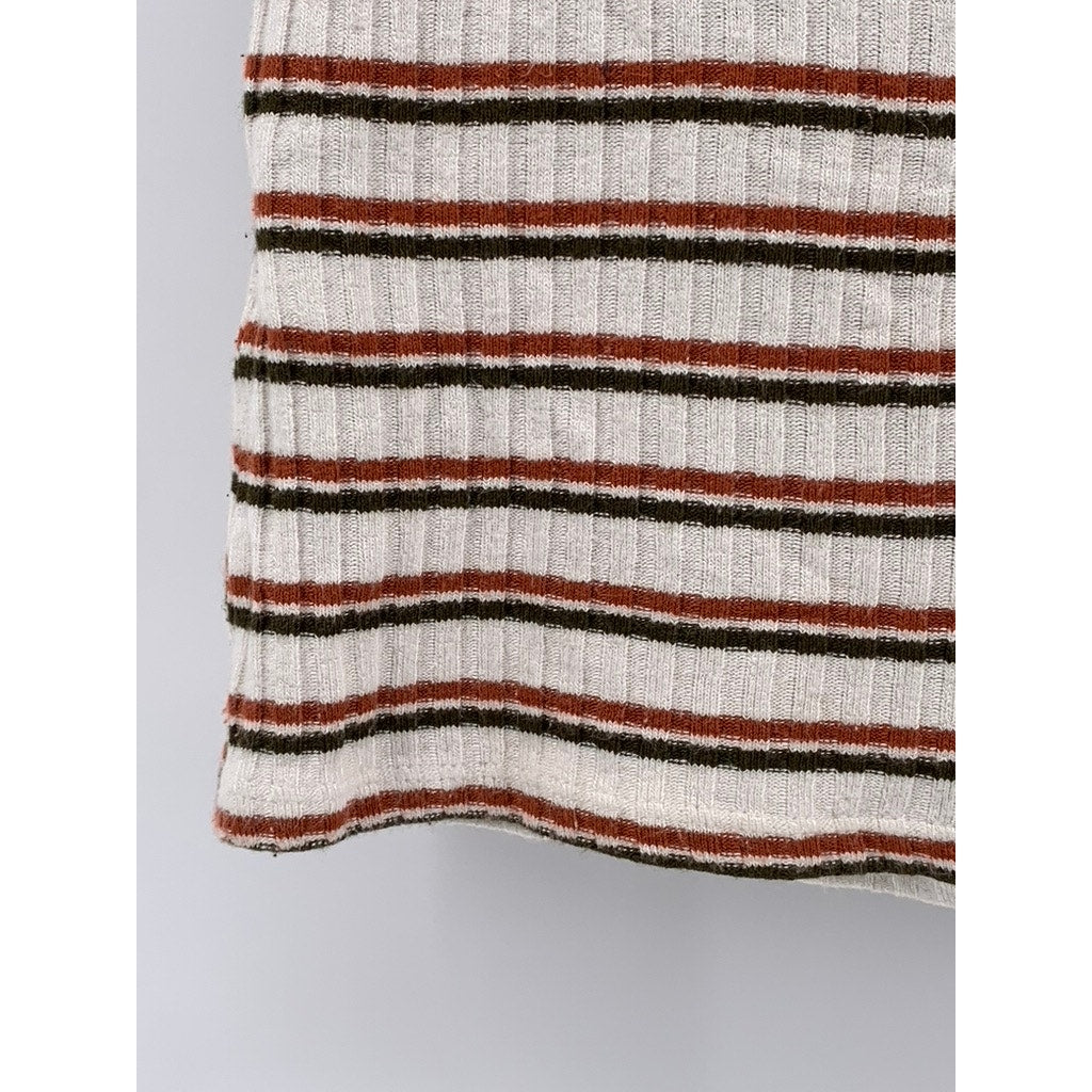 DON'T ASK WHY Women's White-Red Striped Crewneck Short Sleeve Top SZ OS