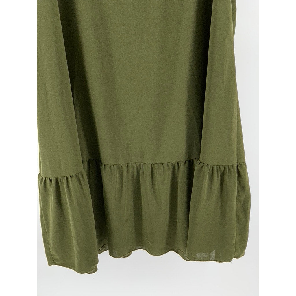 SHEIN CURVE Women's Plus Olive Green Ruffle-Hem Short Sleeve Dress SZ 4XL