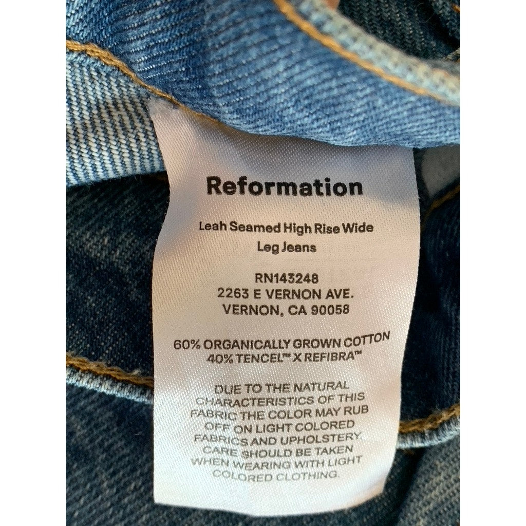 REFORMATION JEANS Women's Dark Blue Leah Seamed High-Rise Wide-Leg Jeans SZ 25