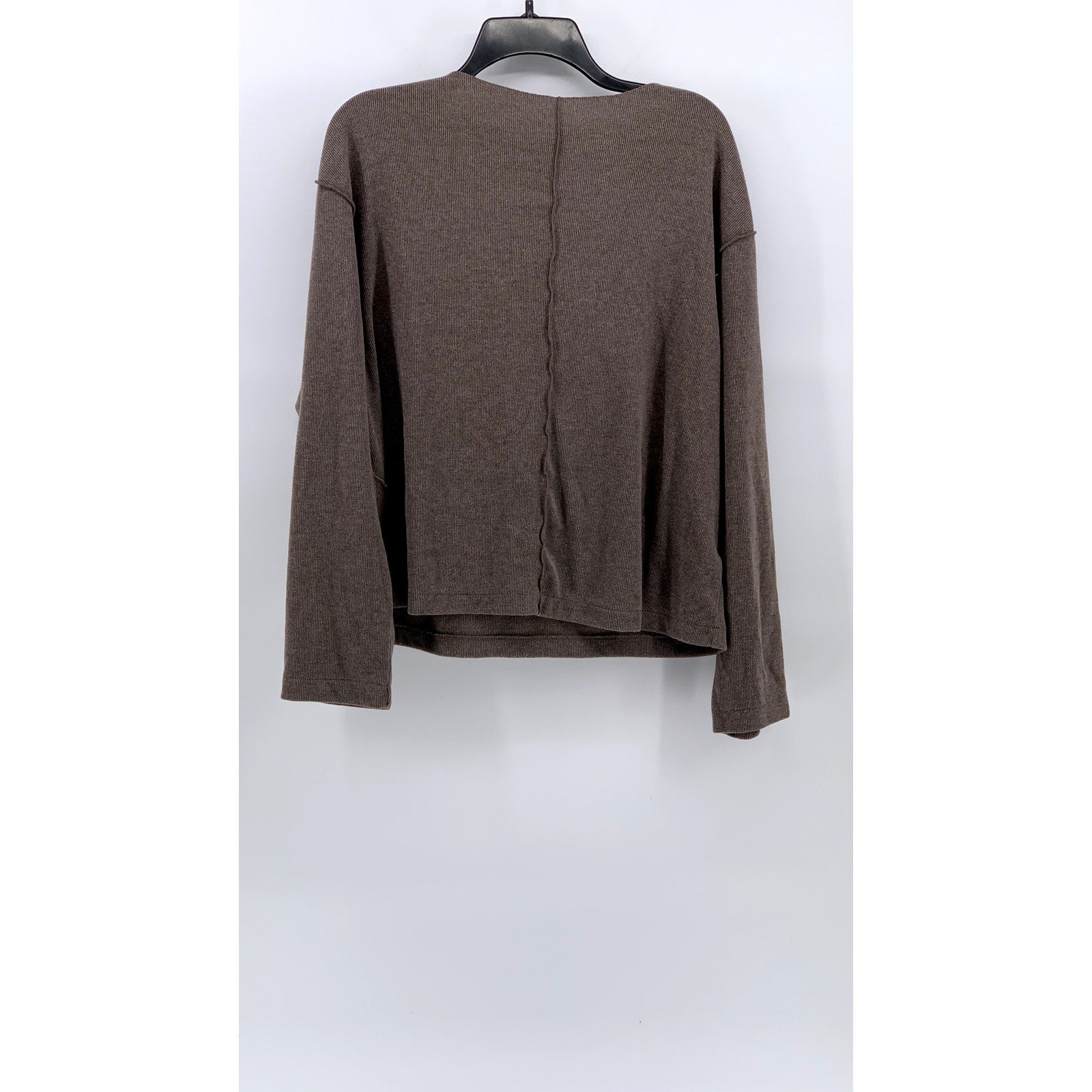 UNBRANDED Women's Brown Ribbed Boat-Neck Long Sleeve Top SZ M