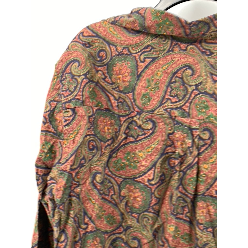 CLUBROOM Men's Vintage Paisley Pattern Collared Button-Up Shirt SZ L