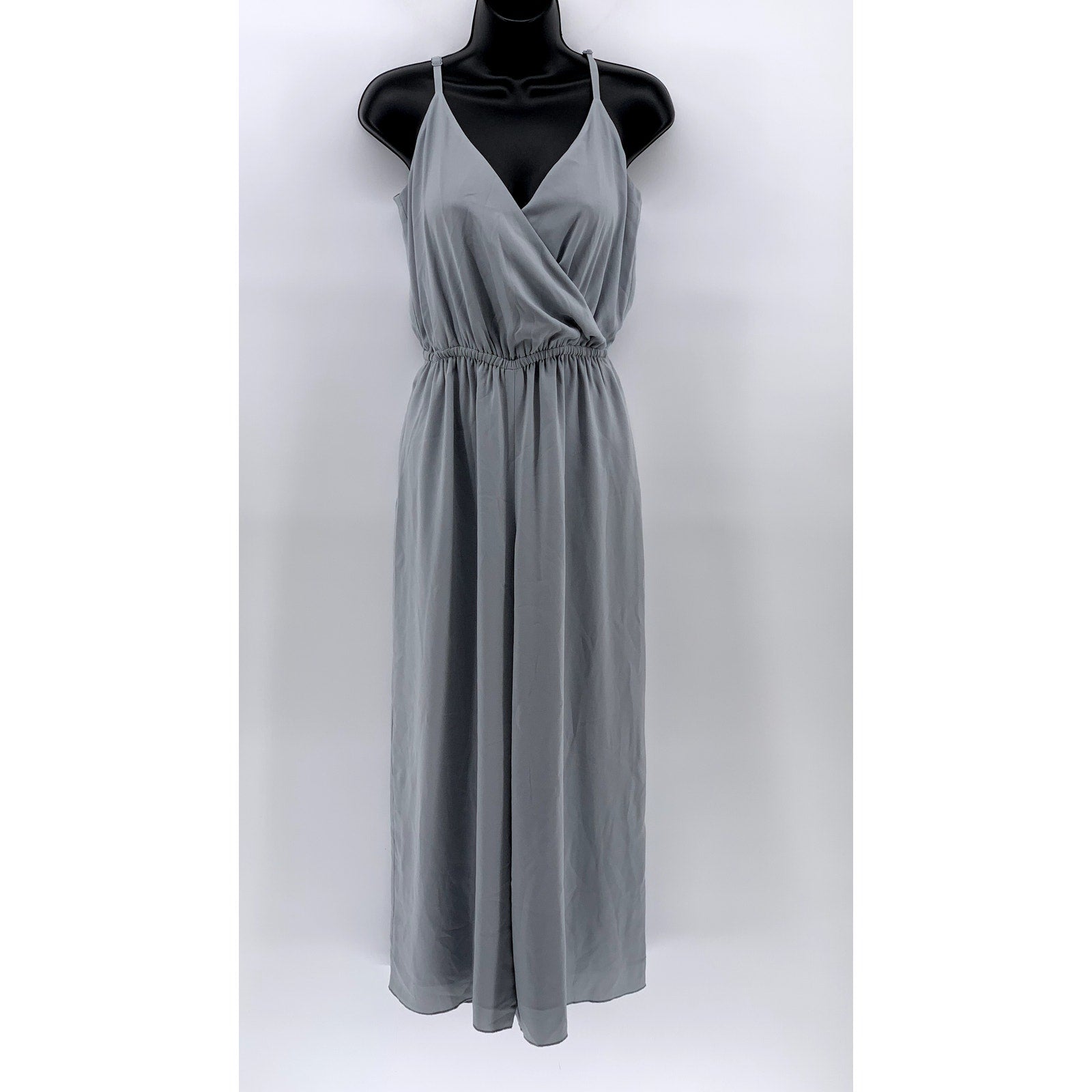 WILFRED Women's Gray V-Neck Spaghetti Strap A-Line Midi Dress SZ S