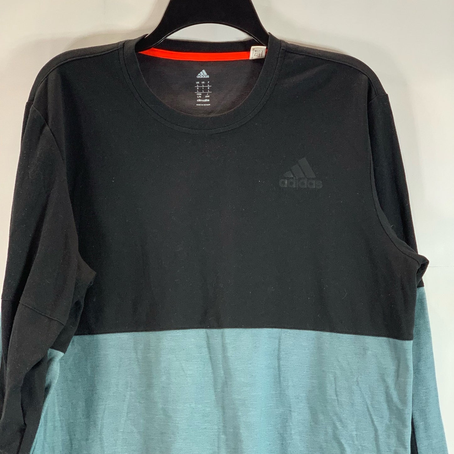 ADIDAS Men's Black/Teal Colorblock Athlete ID Crewneck Long Sleeve T-Shirt SZ L