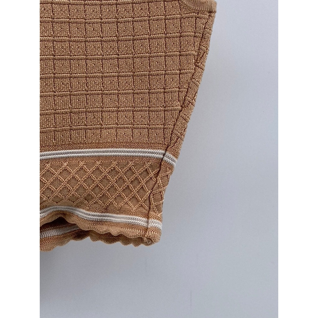 BABATON Women's Tan Sculpt Knit Button-Front Straight-Neck Cropped Tank Top SZ M