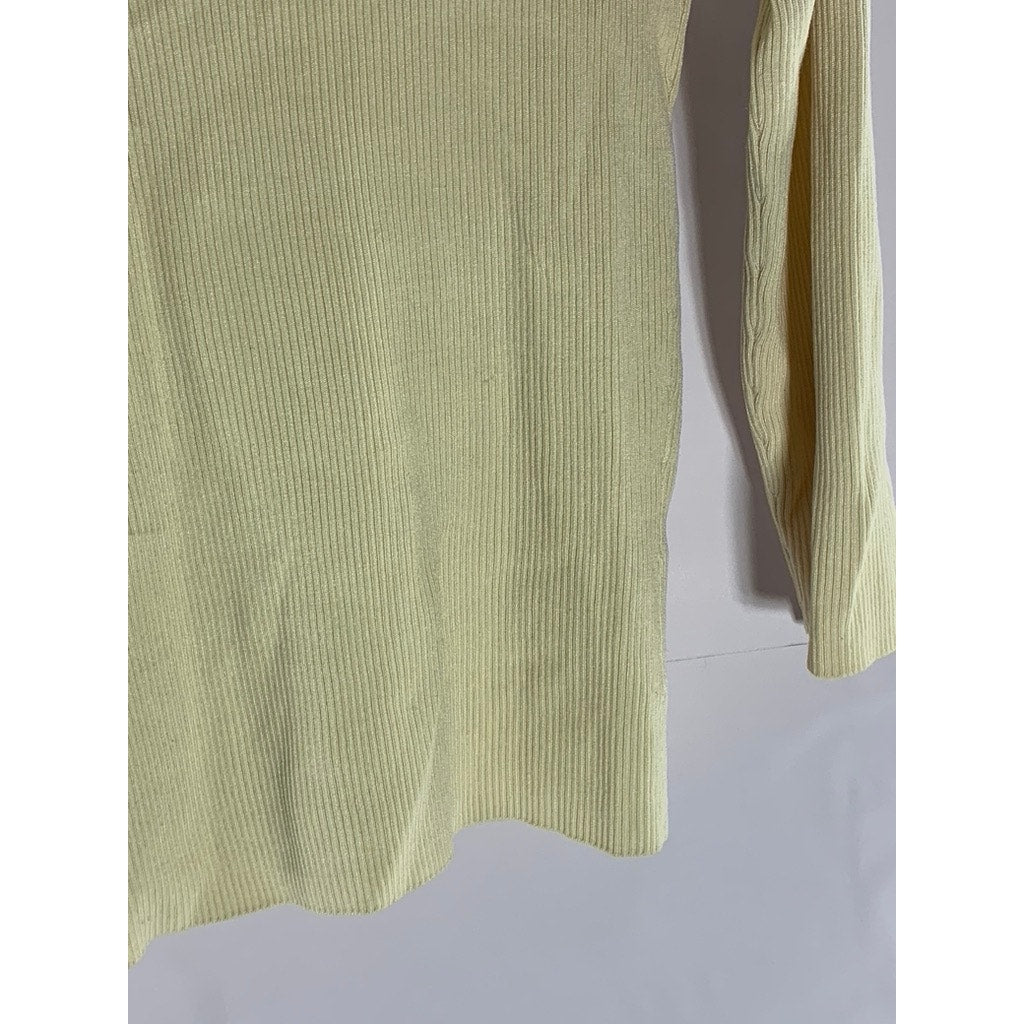 WHITE HOUSE BLACK MARKET Women's Beige Fur-Collar Ribbed Button-Up Cardigan SZ M