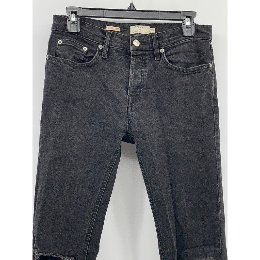 TOPMAN Men's Black Distressed Skinny Stretch Jeans SZ 30R