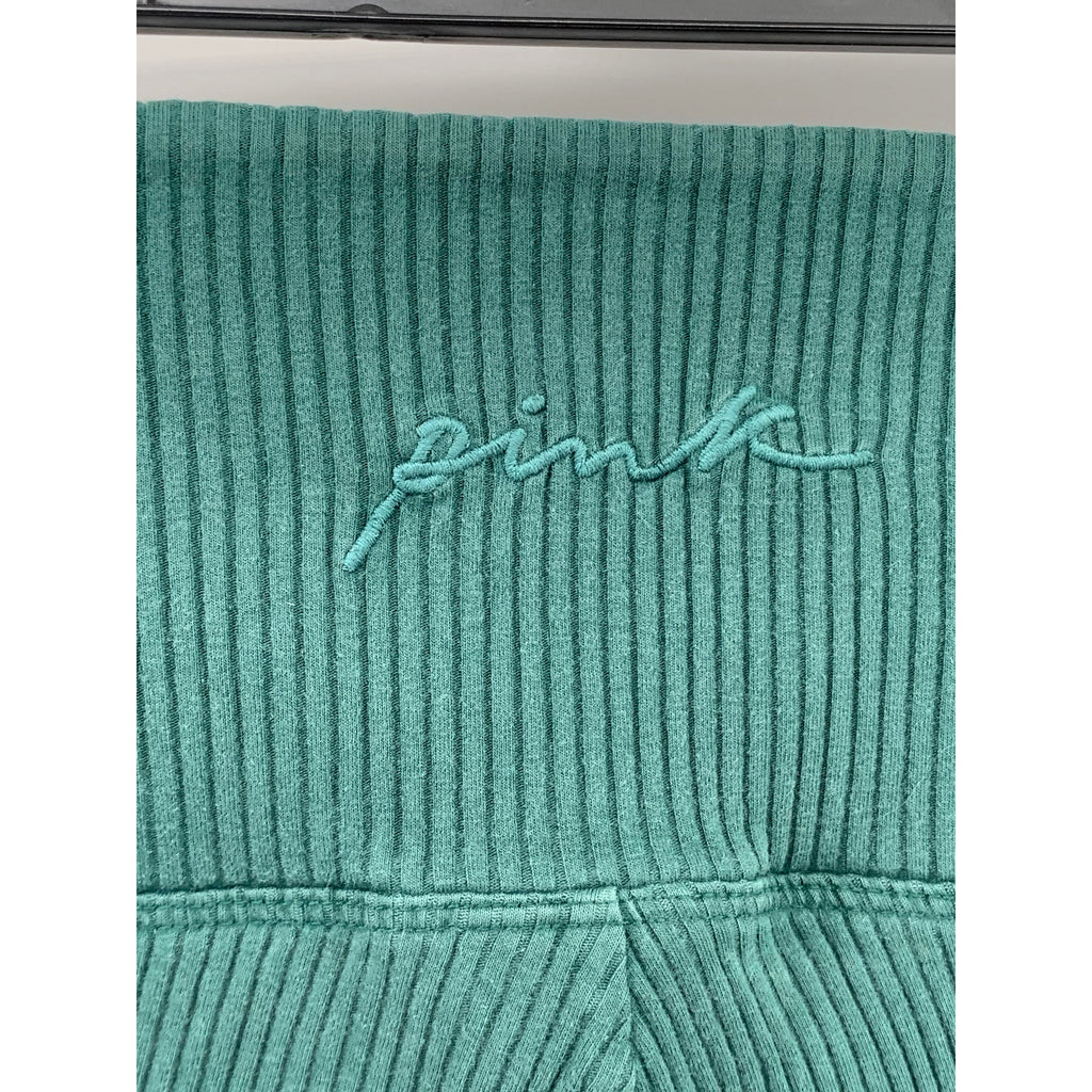 VICTORIA'S SECRET PINK Women's Dark Green Ribbed Fitted Yoga Leggings SZ XS