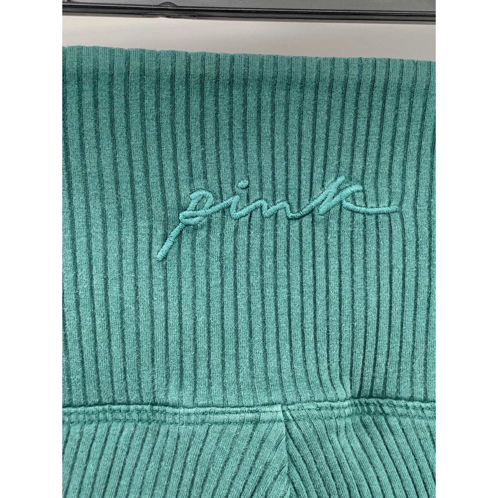 VICTORIA'S SECRET PINK Women's Dark Green Ribbed Fitted Yoga Leggings SZ XS
