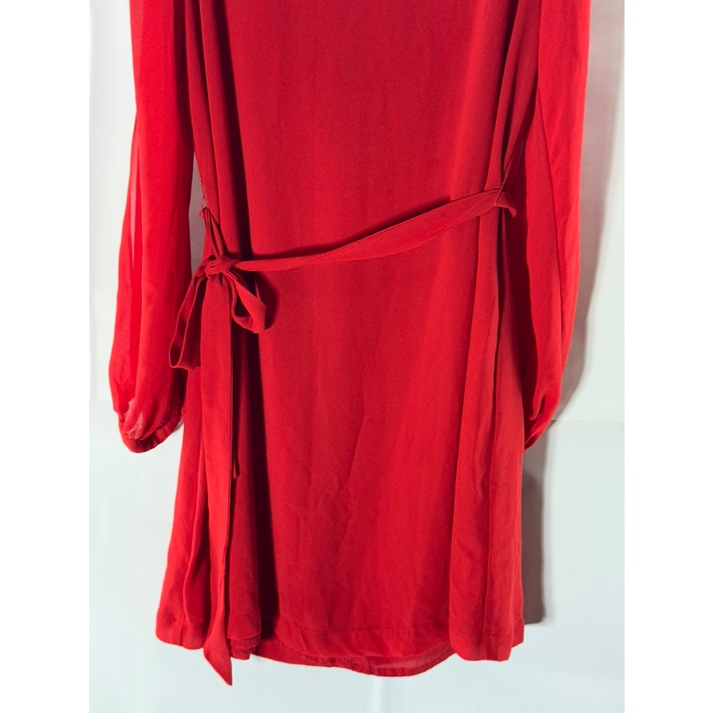 NAKED ZEBRA Women's Red V-Neck Cutout long Sleeve Tie-Waist Mini Dress SZ M