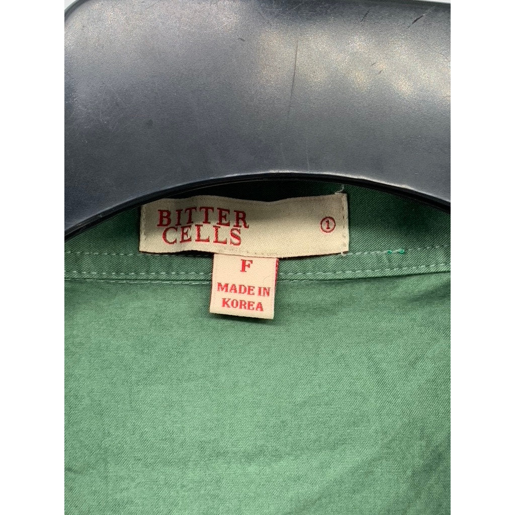 BITTER CELLS Women's Green Button-Up Long Sleeve Top SZ F(OS)