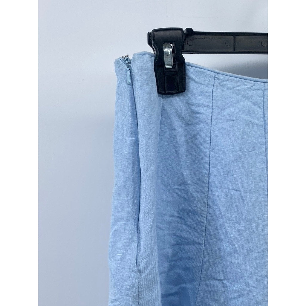 APPRAISAL Women's Sky Blue Linen-Blend A-Line Knee Length Skirt SZ 8