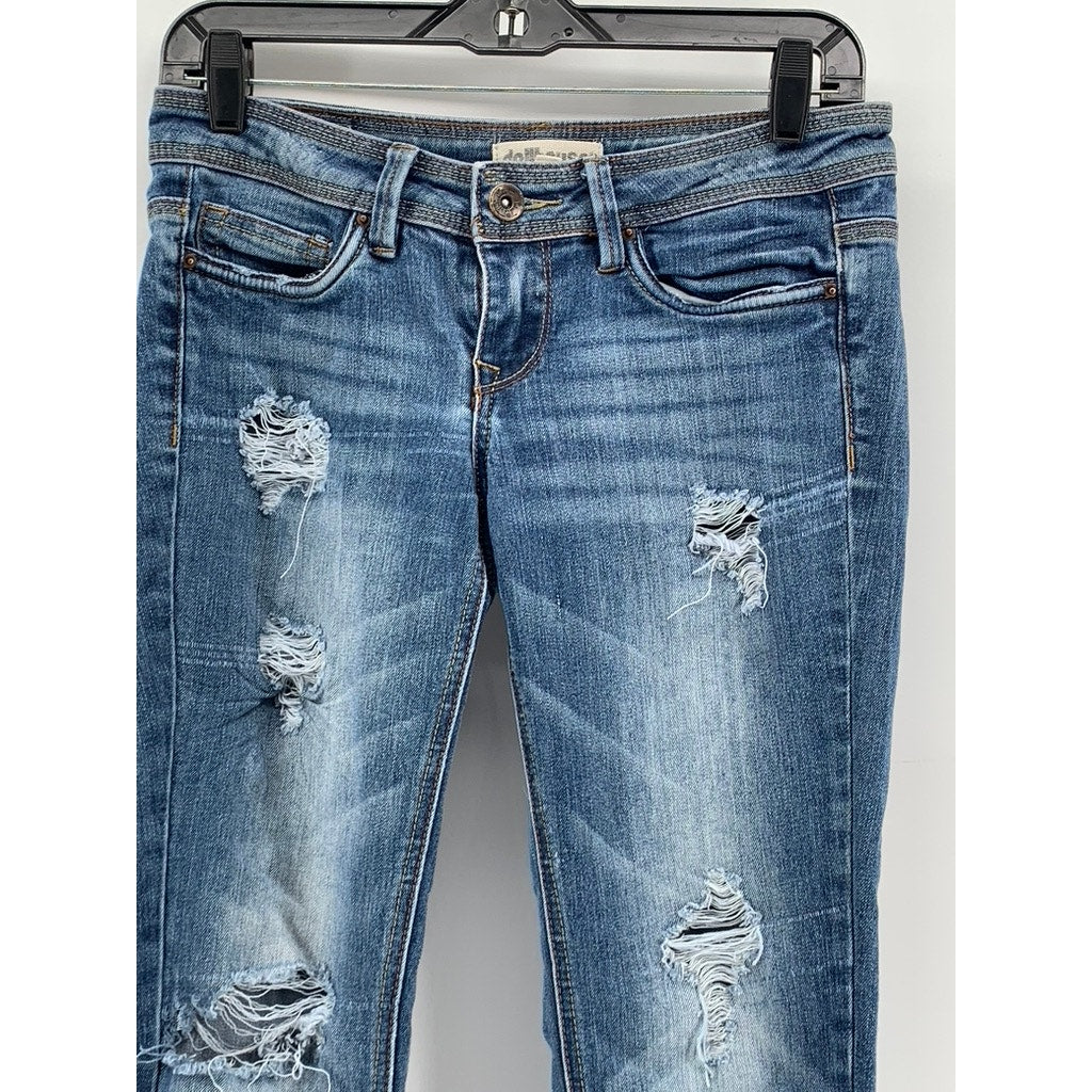 DOLLHOUSE Women's Blue Distressed Roll-Up Skinny Capri Leggings SZ 3