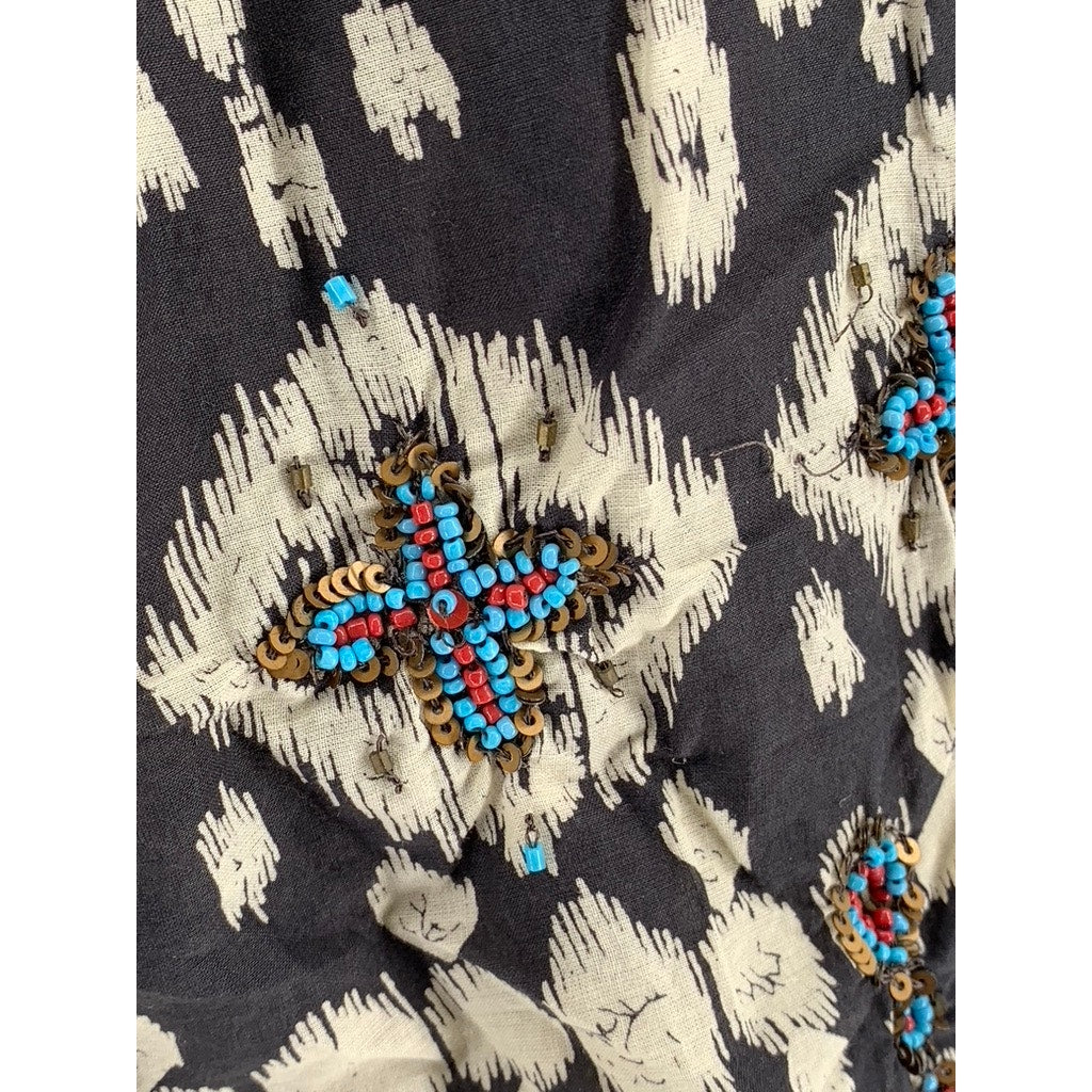 STYLE & CO Women's Plus Black-Beige Printed Beaded Skirt SZ 2X