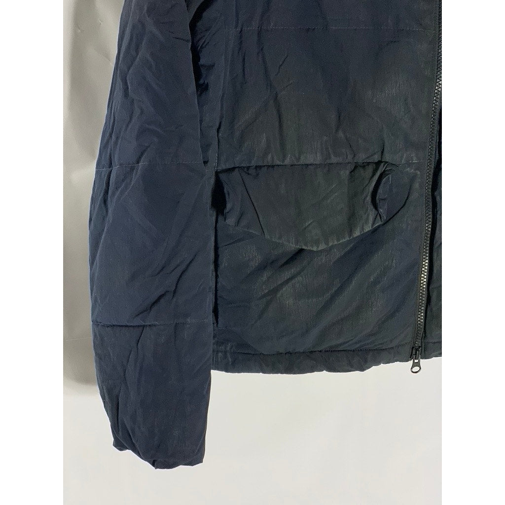 EVERLANE Women's Navy Drawstring Waist Cropped Puffer Jacket SZ S