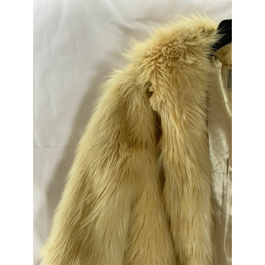 ASOS Women's Tan Faux-Fur Regular-Fit Hooded Open-Front Long Sleeve Coat SZ 2